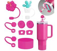 Stanley Silicone Accessories Set - 6 Pcs Spill Proof Stopper, 2 Straw Covers, 1 Silicone Boot for 40oz & 30oz Tumbler (Passion Pink)
