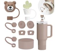 Stanley Silicone Accessories Set - 6 Pcs Spill Proof Stopper, 2 Straw Covers, 1 Silicone Boot for 40oz & 30oz Tumbler (Almond Rose)