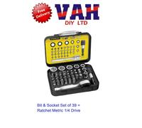 Stanley 1-13-906 Bit & Socket Set + Ratchet (39 Piece)