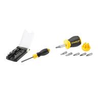 Stanley STHT070885 Multibit Screwdriver Set, 22.8X 7.6X 5cm (34 Pieces) & 0-66-357 Stubby Screwdriver - Non Ratchet, Black/Yellow