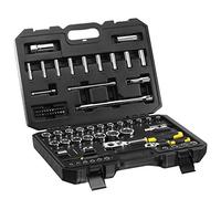 STANLEY STMT82831-1 Set of ¼ Inch + ½ Inch Sockets + 72 Teeth 1/4 Inch Ratchet + 72 Teeth 1/2 Inch Ratchet - Compact and Durable Case with Metal Fasteners - Set of 72 Pieces