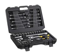 Stanley STMT82832-1 Set of ¼'' + ½'' Sockets + Combination Spanners + 72 Teeth 1/4" Ratchet and 72 Teeth 1/2" Ratchet - Compact and Durable Case with Metal Fasteners - Set of 41 Pieces