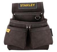 STANLEY Leather Tool Belt Pouch, Double Pocket Organiser for Tools and for Small Parts, STST1-80116 , Black