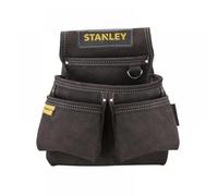 STANLEY Leather Tool Belt Pouch, Double Pocket Organiser for Tools and for Small Parts, STST1-80116 , Black