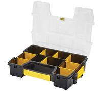 STANLEY Organiser Assortment Box Assortment Box (Storage Box for Accessories and Small Parts Made of Impact-Resistant Polypropylene, 22 Compartments with Removable Dividers, Built-in Ruler)