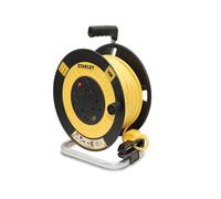 STANLEY 50M Open Drum Cable Reel with 4 240V sockets and Two USB sockets - Built-in Cable Guide and Textured Grip for Added Comfort - The high Visibility Yellow Cable is Fitted with a 240V Plug