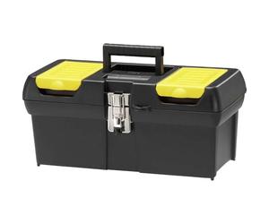STANLEY Toolbox with Metal Latch, 2 Lid Organisers for Small Parts, Portable Tote Tray for Tools, 16 inch, 1-92-065
