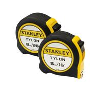 Stanley Tylon™ Pocket Tapes 5m/16ft + 8m/26ft (Twin Pack) corrosion resistant, long-life, nylon coated blade, with bi-material case for improved grip