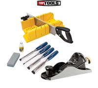 Stanley Woodworking Kit Block Plane 4pc Chisel Set Oilstone Mitre Box Saw