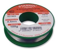 Stannol 631900 Solder Wire HS10 Sn95.5AG3.8Cu0.7 0.5mm 100g