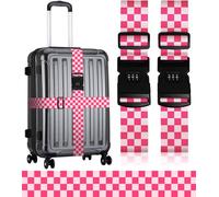 Stanoha Luggage Straps for Suitcases Travel Belt Luggage Band with Lock Heavy Duty Traveling Luggage Identifier Hot Pink Checkered Plaid Cute Women Girls Unique Accesory Personalized