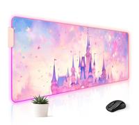 Stanoha RGB Mousepad LED Desk Mat Gaming Large Keyboard Cute Desktop Computer Laptop 8 Light XXL Long Big Aesthetic Modern Design Unique Women Girls Gamer Oversized Wide 30x12'' Mousepad, Castle