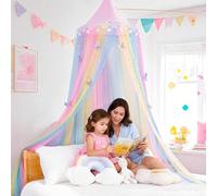 STAOLENE Rainbow Princess Bed Canopy with Glitter Star Moon, Play Tent Mosquito Net for Kids Crib, Reading Nook Canopy Decor for Girls Bedroom