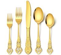 Stapava - 30 Piece Retro Real Gold Silverware Set, Gold Stainless Steel Flatware Set for 6, Gorgeous Silverware Set Includes Forks, Spoons and Knives, Dishwasher Safe