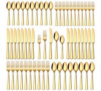 Stapava 60 Pcs Gold Silverware Set, Food-Grade Stainless Steel Flatware Sets for 12 Mirror Polished Cutlery Utensil Sets Include Dinner Knives Spoons and Forks Set Dishwasher Safe for Home Restaurant