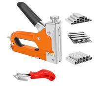 Staple Gun for Upholstery Carpentry, Woodworking Projects, Heavy Duty Metal Staple Gun with 3000 Nail and Remove, Professional Tackers with 3 Different Nail Types, Orange