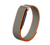 Staple Vault Performance Loop Band Compatible with Google Fitbit Air, Woven Nylon Stretch Replacement Strap with Adjustable Stainless Steel Buckle, Athletic Wristband (Ray brown and game day orange)