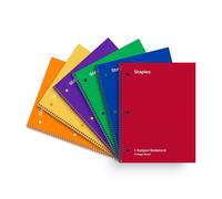 STAPLES 1-Subject Spiral Notebook, 8” x 10.5”, College Ruled, 70 Sheets, Assorted Colors, 6-Pack