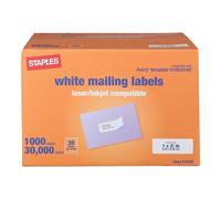 Staples 573946 Laser/Inkjet Address Labels 1-Inch H x 2 5/8-Inch W White 30 Labels/Sheet