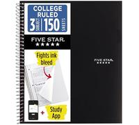 Five Star 3-Subject Wirebound Notebook, 8-1/2 X 11, College Ruled, 150 Sheets, Black (72069)