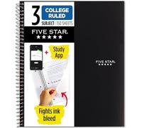 Five Star 3-Subject Wirebound Notebook, 8-1/2 X 11, College Ruled, 150 Sheets, Black (72069)