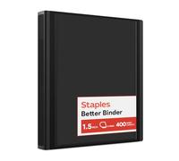 Staples 1 1/2" D-Ring Heavy Duty Binder - Large 3-Ring, Black, 400-Sheet Capacity, Office & School Organization