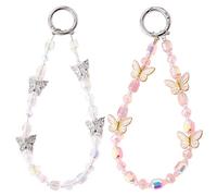 Staqlo 2PCS Butterfly Crystal Beaded Keychain Charm - Cute Wristlet Strap for Bag, Purse, Phone - Short Bead Chain Decoration for Women- Backpack & Handbag Accessory hd-13