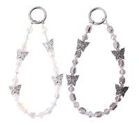Staqlo 2PCS Butterfly Crystal Beaded Keychain Charm - Cute Wristlet Strap for Bag, Purse, Phone - Short Bead Chain Decoration for Women- Backpack & Handbag Accessory hd-12