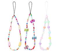Staqlo 3PCS Bear Beads Pearl Phone Lanyard Strap - Beaded Charm Chain for Case, Wristlet Keychain for USB Drive, Camera, Purse, Backpack tghd-123