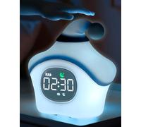 Star Alarm Clock with Night Light for Kids with Sleep Training and Sound Machine, Rechargeable Silicone Lamp OK to Wake Clock, Cute Animal Tabletop Lamp, Perfect Sleep Companion for Boys Girls, Blue