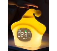 Star Alarm Clock with Night Light for Kids with Sleep Training and Sound Machine, Rechargeable Silicone Lamp OK to Wake Clock,Cute Animal Tabletop Lamp, Perfect Sleep Companion for Boys Girls, Yellow