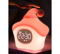Star Alarm Clock with Night Light for Kids with Sleep Training and Sound Machine, Rechargeable Silicone Lamp OK to Wake Clock,Cute Animal Tabletop Lamp, Perfect Sleep Companion for Boys Girls, Pink