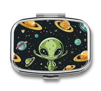 Star Alien Planet Pill Case Box with 2 Compartment Medicine Vitamin Organizer for Purse Pocket 5.5x4cm