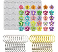 Star Alphabet Silicone Molds Kit, 30 Cavities Epoxy Resin Molds for Letter Keychain Making, Resin Keychain Molds with 20Pcs Key Rings for DIY Jewelry Making, Pendants, Crafts
