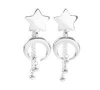 Star and Crescent Moon Earrings for Women Retro Dangle Drop Earrings Long Chain Tassel Earrings Celestial Jewelry for Daily Wear Date Night Street Party Lightweight Hypoallergenic Gold Tone (Silver)