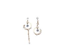 Star and moon asymmetrical tassel earrings