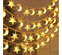 Star and Moon Decor String Lights, Indoor Bedroom Classroom Dorm Patio Party Wedding Decor, Warm White (30ft Battery)