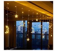 Star And Moon Led Curtain Lights Warm White Indoor Decorative Fairy String Lights For Bedroom, Window, Wall, Party & Festive Home