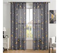 Star and Moon Voile Curtains for Boys Bedroom - Grey Magical Wizard Space Theme Net Curtains, 72 inch Drop, Versatile Slot Top Light Filtering Drapes 2 Panels for Ocean Adventure Party Decor