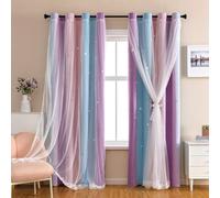 Star and Rainbow Pattern Blackout Curtains for Girls Bedroom Offering Darkness Control and Decorative Appeal (C)