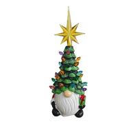 Star and Small Lights Be Assembled by Yourself Lighted Up Gnomes Ceramic Small Mini Xmas Holiday Lifelike Ceramic Gnome Ornament with Glowing Color Lights for Tabletop Home Room (Green, 21X7.5cm)