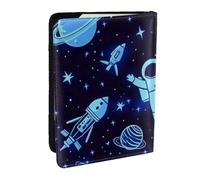 Star Astronauts and Spacecraft Diagram Printed Passport Holder,Travel Pu Leather Passport Cover Case Organiser for Men Women,6.5 Inch
