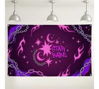 Star Babe Flame Wall Backdrop, Retro Violet Peach Decorative Background for Parties, Stylish Indoor/Outdoor Photography Booth Supplies 71x43 Inch