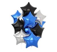 Star Balloons, Blue Balloon, Black and Silver Balloons, 12Pcs 18 Inch Black Blue Silver Star Shape Foil Balloon with White Ribbon and Straw for Birthday Graduation Engagement Party Decorations
