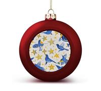 Star Bird Print Christmas Ball Ornaments - Red Shatterproof Plastic Vintage Rustic Xmas Tree Decorations Pendant for Family Holiday Wedding Party Xmas Hanging Decoration