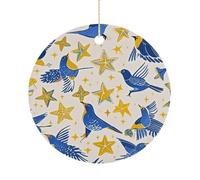 Star Bird Print Double-Sided Ceramic Christmas Ornaments - Round Hanging Mini Xmas Tree Decorations, Ideas for Farmers, Rustic Home Decor for Indoor Outdoor Tree Decor