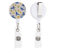 Star Bird Print Retractable Badge Reel - Personalized ID Name Badge Holder with Lanyard Cute Badges Reel Holder Round Nurse Doctor Name Tag Badges Clip for Work