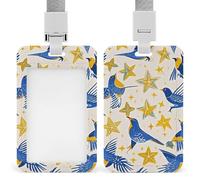 Star Bird Print Retractable ID Badge Holder with Lanyard - Vertical Badge Reel,Keychain Clip,Name Tag Id Card Holder Protector for Nurse Officer Teacher Security Staff Women Men