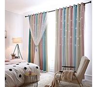 Star Blackout Curtains for Kids2 Beige Star Panels Double Layer Nursery Drapes for Girls' Room Bedroom & Living Room Decor 52"W x 84"L Light Blocking & Energy Efficient