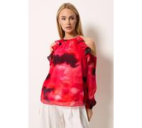 Star By Julien Macdonald Blurred Floral Cold Shoulder Top Red